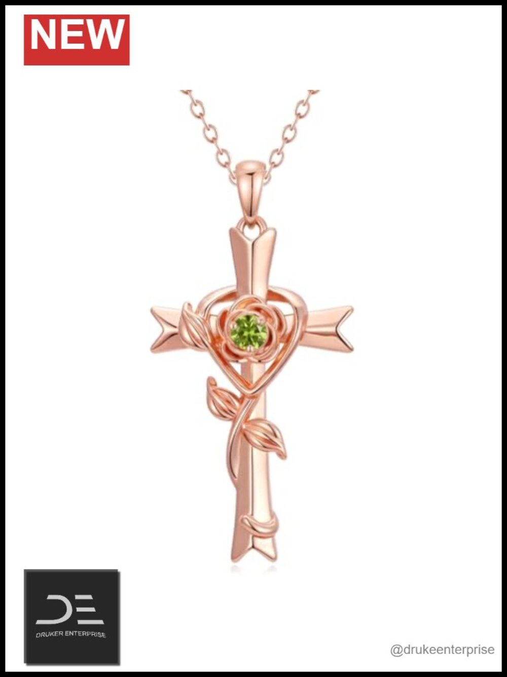 Rose Gold Plated Copper Cross Necklace Birthstone Pendant Jewelry